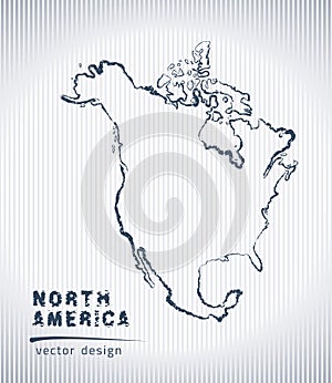 North America vector chalk drawing map isolated on a white background