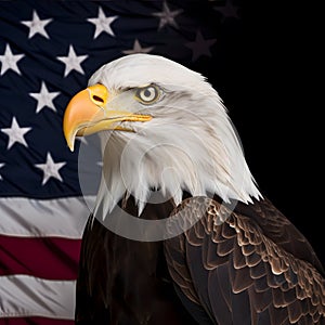 North American Bald Eagle on American flag