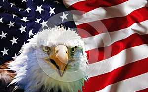 North American Bald Eagle on American flag