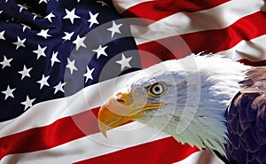 North American Bald Eagle on American flag