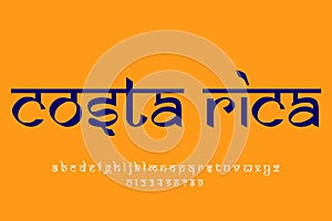 North American Country Costa Rica name text design. Indian style Latin font design, Devanagari inspired alphabet, letters and