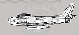 North American F-86A Sabre. Vector drawing of early jet fighter aircraft.