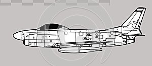 North American F-86D Sabre. Vector drawing of early jet interceptor aircraft. photo