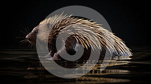 North American Porcupine Erethizon dorsatum in water. Generative Ai