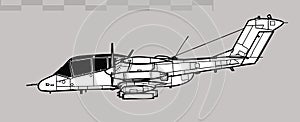 North American Rockwell OV-10 Bronco. Vector drawing of light attack and observation aircraft.