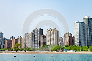 North Avenue Beach and Lake Michigan with Skyscrapers on Lake Shore Drive in Chicago