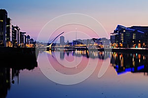 North bank of the river Liffey at Dublin City Center at night