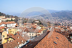 north of Bergamo with Church Sant Agata and Alps