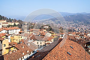 north of Bergamo with Church Sant Agata and Alps photo