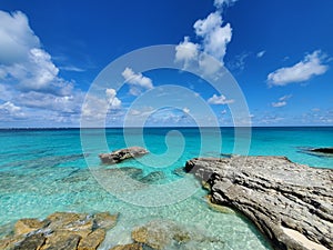 North Bimini, Bahamas coast and seascape on sunny summer morning.