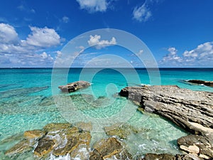 North Bimini, Bahamas coast and seascape on sunny summer morning.
