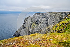 North Cape Nordkapp and Barents Sea at the north of the island of Mageroya in Finnmark, Norway