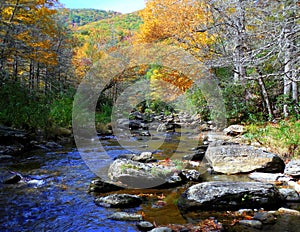 North Carolina Appalachian mountains in fall with river