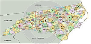 North Carolina - detailed editable political map with labeling.