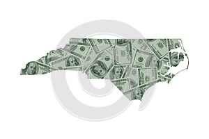 North Carolina Map Outline and United States Money Concept, Hundred Dollar Bills