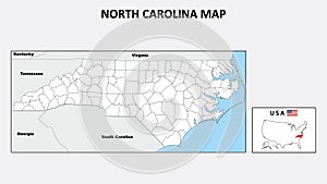 North Carolina Map. Political map of North Carolina with boundaries in Outline