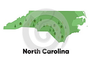 North Carolina map shape United states America green forest hand drawn cartoon style with trees travel terrain