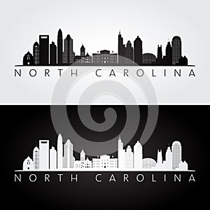 North Carolina state skyline and landmarks silhouette