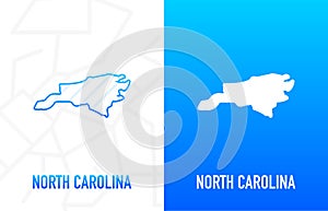 North Carolina - U.S. state. Contour line in white and blue color on two face background. Map of The United States of