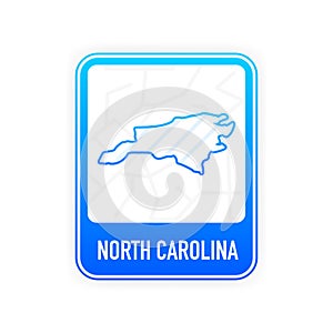 North Carolina - U.S. state. Contour line in white color on blue sign. Map of The United States of America. Vector