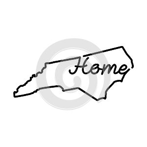 North Carolina US state outline map with the handwritten HOME word. Continuous line drawing of patriotic home sign