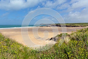 North Cornwall sandy beach Cornish sandy beach Harlyn Bay Cornish coast England UK near Padstow and Newquay