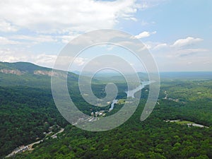 North Crolina mountain overlook of town and river