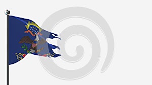 North Dakota 3D tattered waving flag illustration on Flagpole.