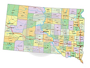 North Dakota - detailed editable political map with labeling.