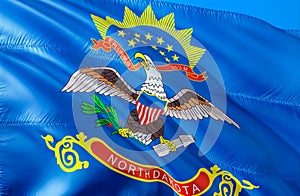 North Dakota flag. 3D Waving USA state flag design. The national US symbol of North Dakota state, 3D rendering. National colors