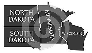 North Dakota - South Dakota - Minnesota - Wisoncsin labelled black