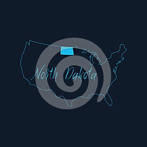 North Dakota state highlighted on United States of America map , USA infographics template. Stock vector illustration isolated on