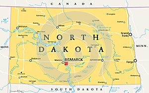 North Dakota, ND, political map, US state, Peace Garden State photo