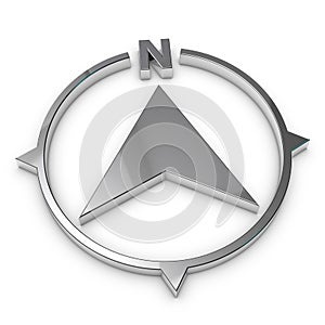 North Direction Compass Symbol - Silver Metallic 3D Illustration - Isolated On White Background
