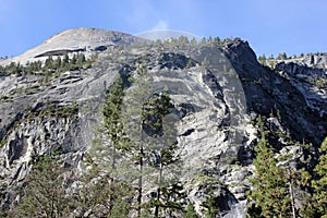 North dome and lower slopes viewed from Mirror lake, Yosemite National Park, California