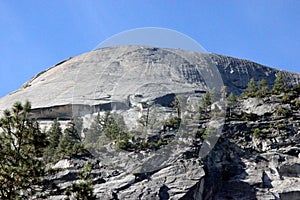 North dome and lower slopes viewed from Mirror lake, Yosemite National Park, California