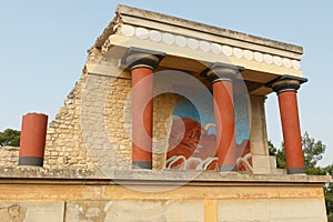 The North Entrance of the Palace with charging bull fresco in Knossos