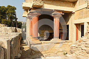 The North Entrance of the Palace with charging bull fresco in Knossos at Crete