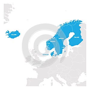 North Europe Region. Map of countries of Scandinavia. Vector illustration photo