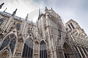 The north facade of catholic cathedral Notre-Dame de Paris