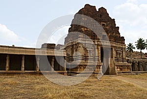 The North Gopura of the inner courtyard, an entrance to the Achyuta Raya temple, Hampi, Karnataka. Sacred Center. View from the so