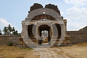 The North Gopura of the inner courtyard, an entrance to the Achyuta Raya temple, Hampi, Karnataka. Sacred Center. View from the no