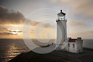 North Head Lighthouse at Cape Disappointment in sunset