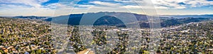 North Hollywood Burbank Glendale Pasadena aerial in Los Angeles Highway Mountain City Houses, California
