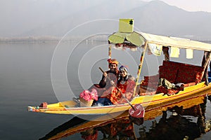 North Indian Couple riding Shikara Boat