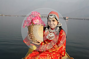 North Indian Girl Holding a Flower Basket