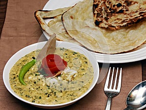 North Indian Kashmiri Methi malai chaman, butter naan