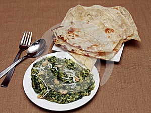 North Indian Methi chaman curry, butter naan