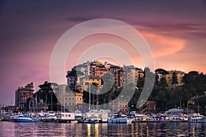 North Italy sea village sunset vignette purple sky - Rapallo - Genoa -italian riviera