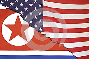 North Korea breaks with USA, flag concept